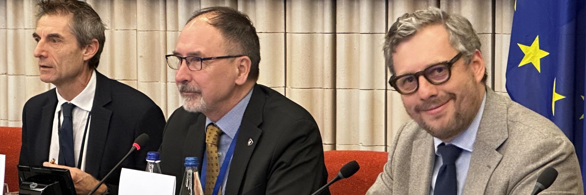 Image of EUISS analyst Ondrej Ditrych on a panel at the EU Parliament