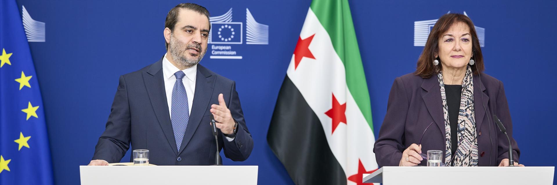 Asaad Al-Shaibani and Dubravka Šuica at the Syria Partnership Coordination Forum. Picture from the EC Audiovisual Service.