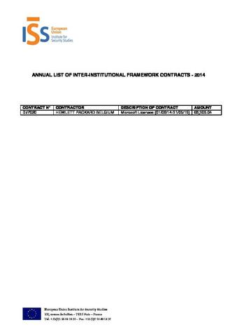 Annual list of inter-institutional framework contracts - 2014