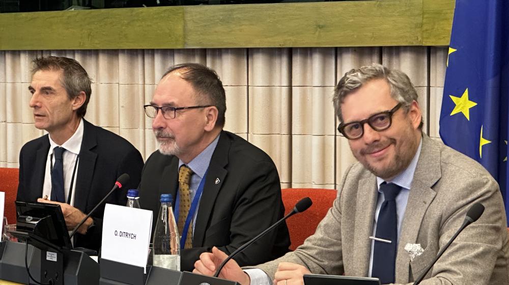 Image of EUISS analyst Ondrej Ditrych on a panel at the EU Parliament