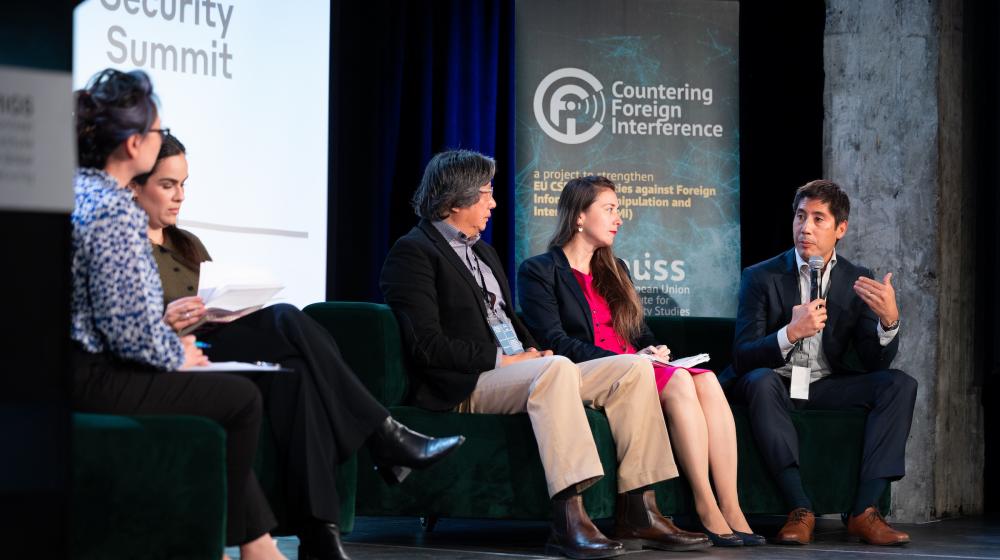 Speakers on stage at Montreal International Security Summit. Credit photo: JULIAN HABER-MIGS