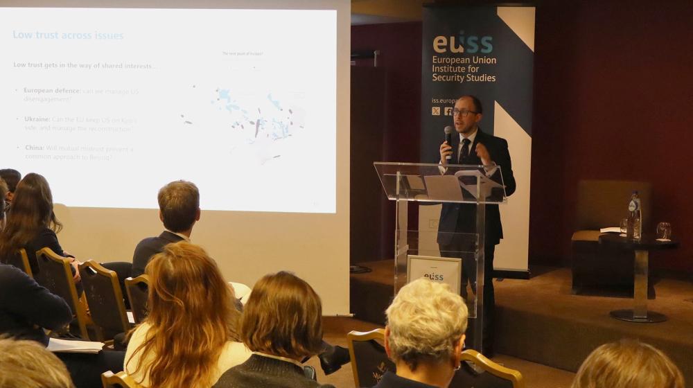 Giuseppe Spatafora standing at lectern, speaking. Credit photo: EUISS