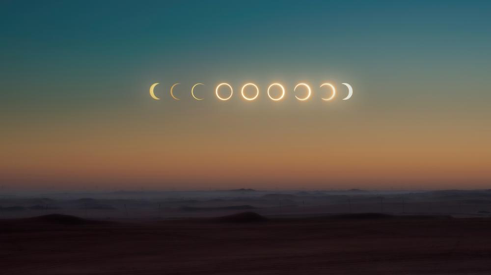 Sky at sunset with different phases of the moon. Credit photo: Abed Ismail/Unsplash 