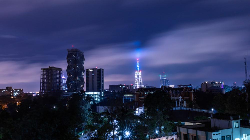 Nairobi cityscape by night. Image credit to Antony Trivet.