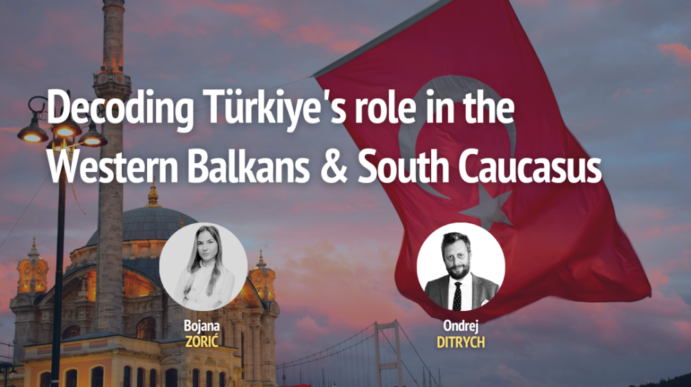 Title of the event on Turkish flags backgrounds + photos of speakers © EUISS