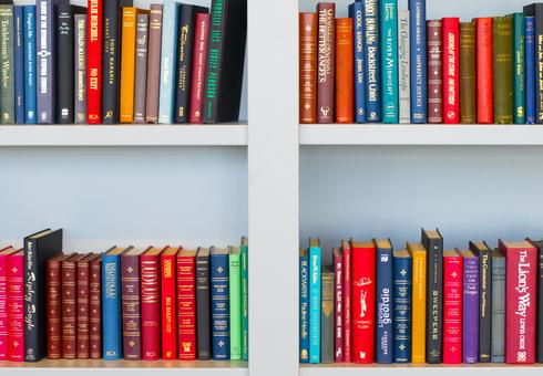 Bookshelves with colourful books. Photo by Nick Fewings on Unsplash