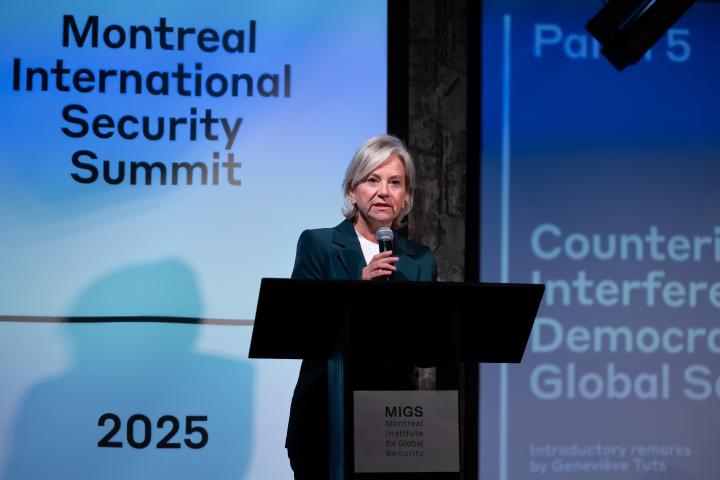 Speakers on stage at Montreal International Security Summit. Credit photo: JULIAN HABER-MIGS